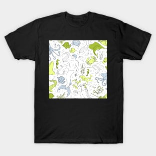 under the sea - white green seamless pattern T-Shirt